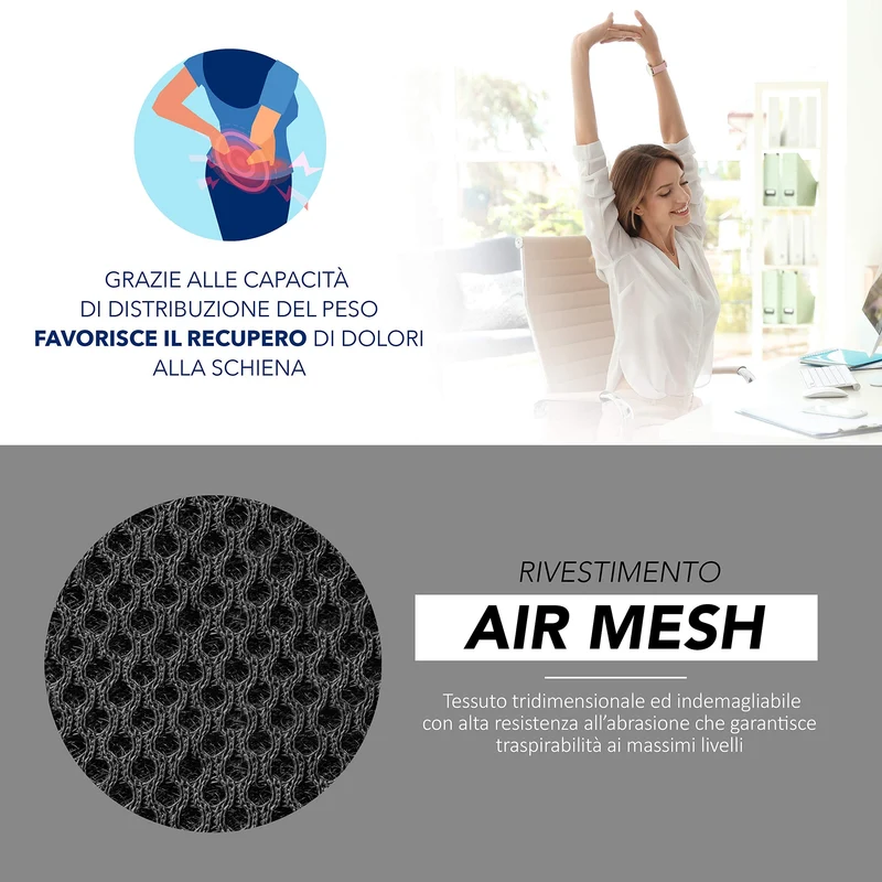 AIESI® Cuscino Antidecubito professionale (Certificato) memory in poliuretano espanso con cuscinetto interno in gel viscoelastico e cinghia di fissaggio cm 44x44x5h