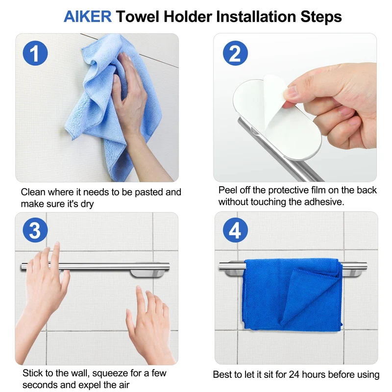 AIKER Porta Asciugamani Bagno,Set di Accessori, Adesivo 8PCS,Acciaio Inossidabile 304 Ispessito di Alta Qualità, Per Mobili o arredo a Parete