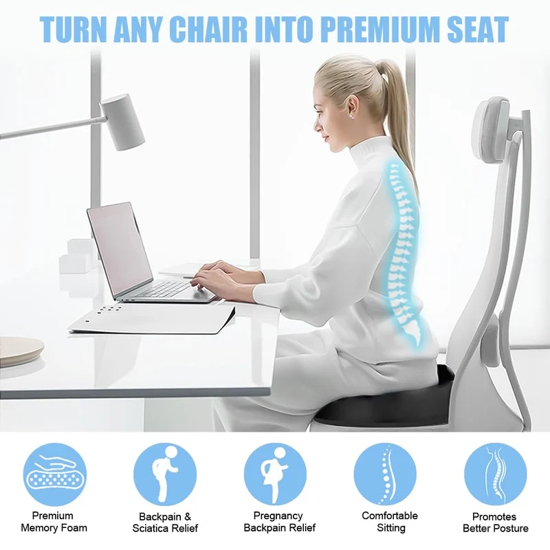 Ainiv Cuscino del Sedile in Memory Foam, Cuscino del Coccige Antiscivolo Regolabile per Seggiolino Auto, Sedia da Ufficio o Sedia, Adatto per Alleviare il Dolore Alla Schiena, All'anca e al Coccige