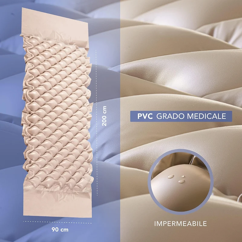 AIESI® Materasso Antidecubito a bolle d'aria con compressore regolabile a ciclo alternato DOCTOR MATTRESS, 130 Celle, Portata 150 Kg, Super-silenzioso, Ganci in acciaio, Garanzia Italia 24 mesi