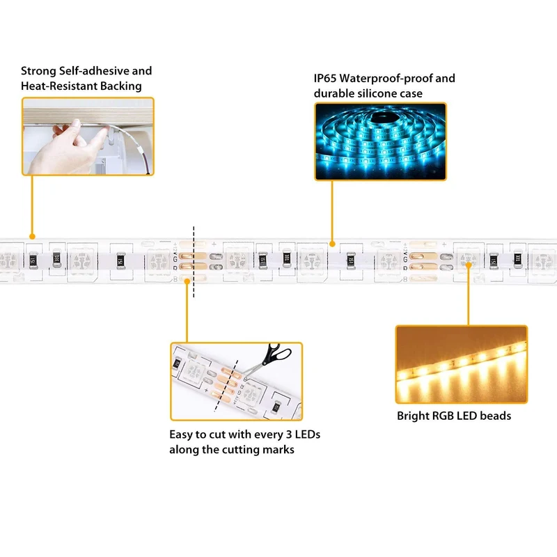 5M Striscia led tv luci led camera da letto,led rgb 5050 USB con Telecomando a 25 Tasti Colorati Dimmerabile per Interni, Decorazioni,TV Retroilluminazione