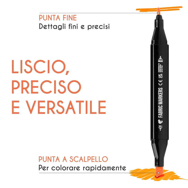 20 Pennarelli per tessuti e stoffe, resistenti al lavaggio (a freddo) e a doppia punta - Colori atossici per tessuti - Punte fini e cesellate per effetti multipli
