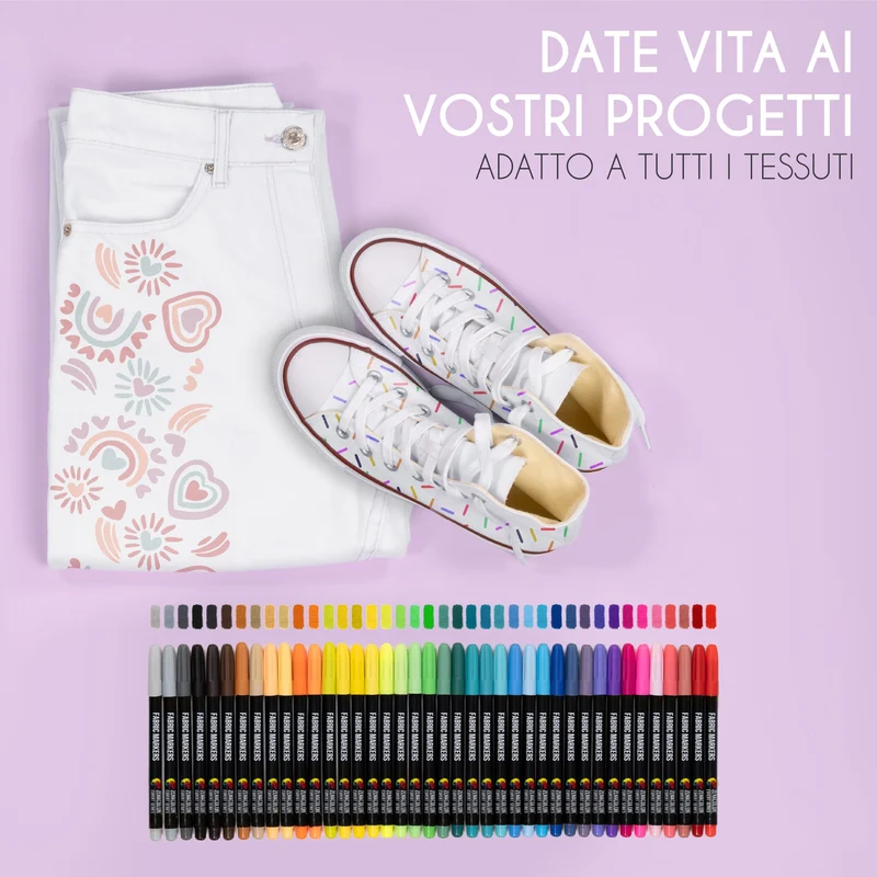 40 Pennarelli per Tessuti e Stoffa - Colori per Tessuti Atossici, Indelebili e Permanenti a Punta Fine - Ideali per Magliette, Borse in Stoffa e altri Tessuti - Per Bambini e Adulti
