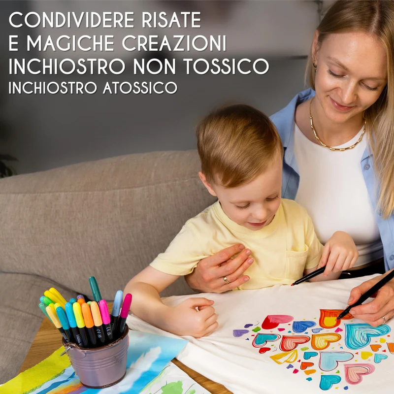 40 Pennarelli per Tessuti e Stoffa - Colori per Tessuti Atossici, Indelebili e Permanenti a Punta Fine - Ideali per Magliette, Borse in Stoffa e altri Tessuti - Per Bambini e Adulti