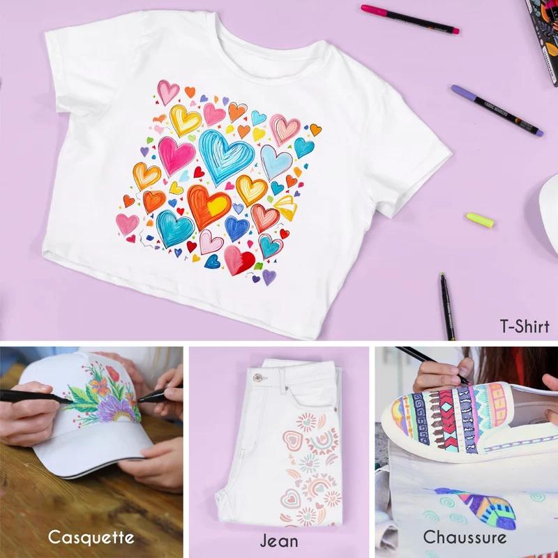40 Pennarelli per Tessuti e Stoffa - Colori per Tessuti Atossici, Indelebili e Permanenti a Punta Fine - Ideali per Magliette, Borse in Stoffa e altri Tessuti - Per Bambini e Adulti