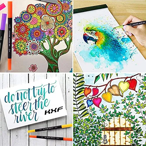 72 Pennarelli Punta Fine per Artisti, Doppia Punta, Brush Pen Lettering per Bambini Libri da Colorare per Adulti Calligrafia Disegno Schizzi