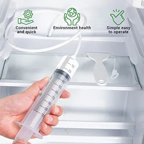 8 Kit Pulizia Frigorifero, Spazzolas Frigorifer 1.55m + Siringa da 100 ml + Tubo Pulizia Frigorifero + Raschietto Frigorifero Antighiaccio + 4 Insertis di Foro di Scarico, Kit Pulisci Tubi Frigorifero