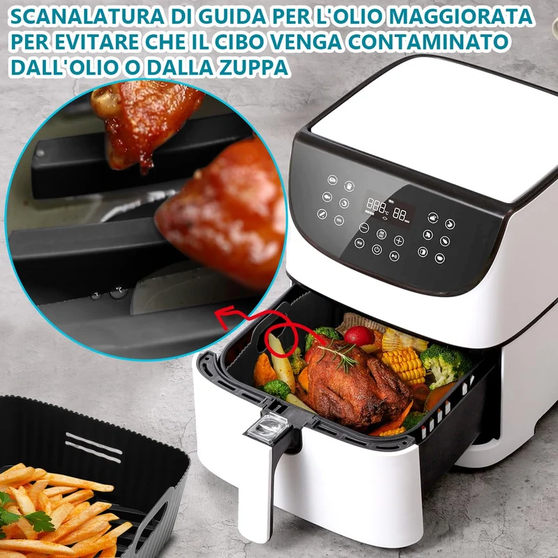 21CM Accessori Friggitrice ad Aria in Silicone, 2PCS Quadrata Teglie Cestino per Friggitrice ad Aria per COSORI 5,5L 4,7L, Riutilizzabile Invece di Carta Forno