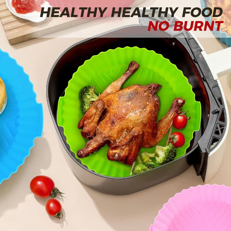 3 Pezzi Teglia in Silicone per Friggitrice ad Aria, 20 cm Cestino per Friggitrice ad Aria in Silicone Air Fryer Accessori Pentola Friggitrice ad Aria Applicabile Airfryer Princess COSORI Xiaomi Ninja