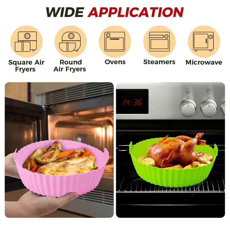 3 Pezzi Teglia in Silicone per Friggitrice ad Aria, 20 cm Cestino per Friggitrice ad Aria in Silicone Air Fryer Accessori Pentola Friggitrice ad Aria Applicabile Airfryer Princess COSORI Xiaomi Ninja