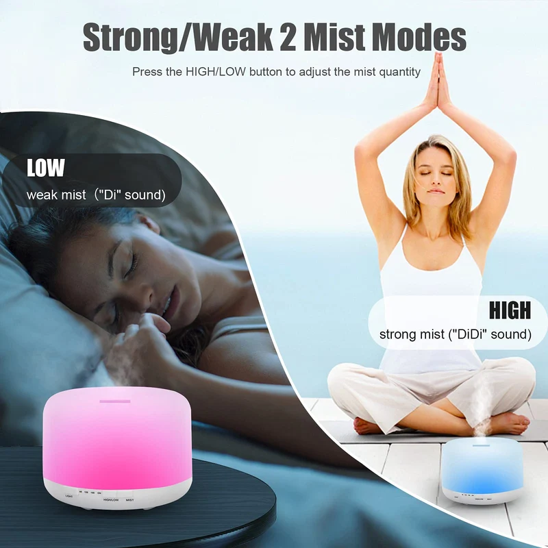 500ml Diffusore di Oli Essenziali, Senza BPA Umidificatore ad Ultrasuoni con Telecomando e 7 Diverse Luci Mutevoli -Spegnimento Automatico Senza Acqua