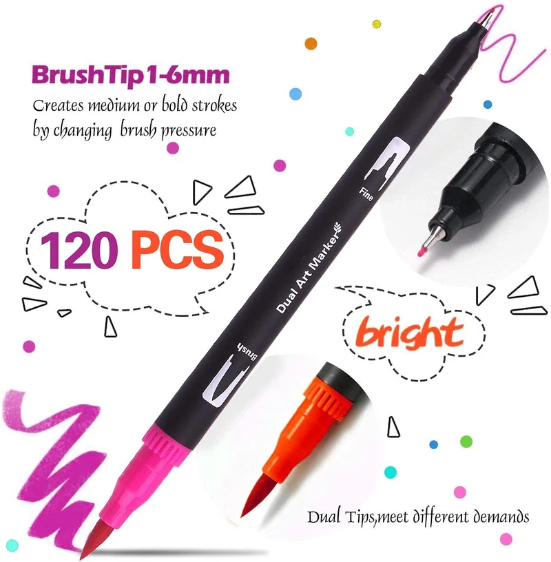 132 Brush Pen Lettering Pennarelli a Doppia Punta Artistici con Punta a Pennello per Calligrafia Colorazione, Disegno, Pittura per Adulti