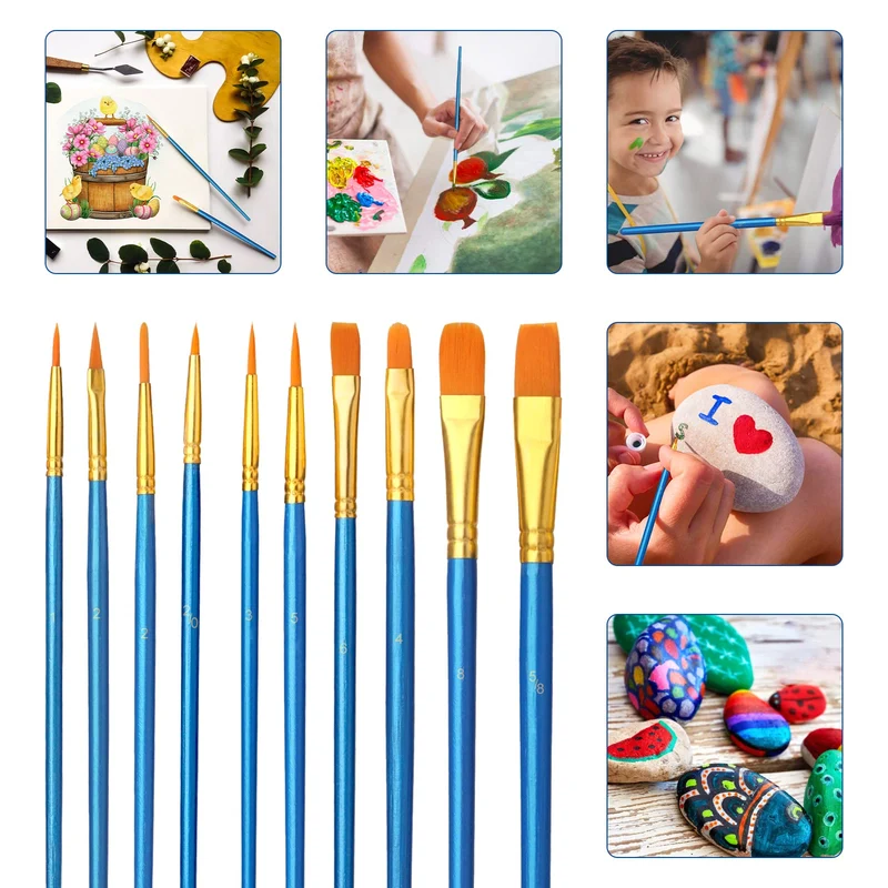 10 PCS Pennelli per Dipingere, Pennelli per Pittura, Nylon Pennelli Pittura Acrilica, Pennelli per Dipingere Bambini, Pennello Acrilico Pennelli Pittura Olio per Acquerello Guazzo Pittura Olio
