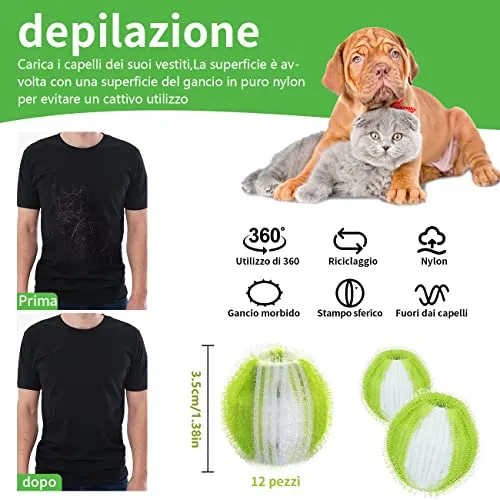 12 Pezzi Acchiappa Peli Per Lavatrice,Riutilizzabile Palline Lavatrice Cattura Peli,Palline Cattura Peli Animali Lavatrice,Cattura Peli Lavatrice Per Cani,Gatti,Abbigliamento,Biancheria Da Letto