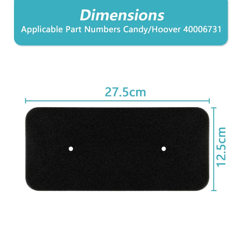2 x Filtro Asciugatrice Candy, Filtri per Asciugatrice Hoover Candy 40006731, Filtro per Scambiatore 275 x 125 x 10 mm, Tampone filtro spugna asciugatrice filtro spugna essiccatore condensatore