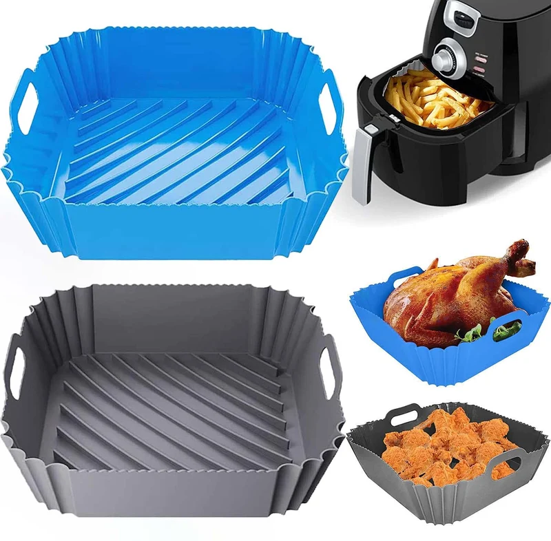 2 Pezzi 22CM Teglia in Silicone per Friggitrice ad Aria, Pipiruew Riutilizzabile Pot adatta a 6-8 QT