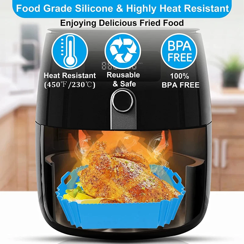 2 Pezzi 22CM Teglia in Silicone per Friggitrice ad Aria, Pipiruew Riutilizzabile Pot adatta a 6-8 QT