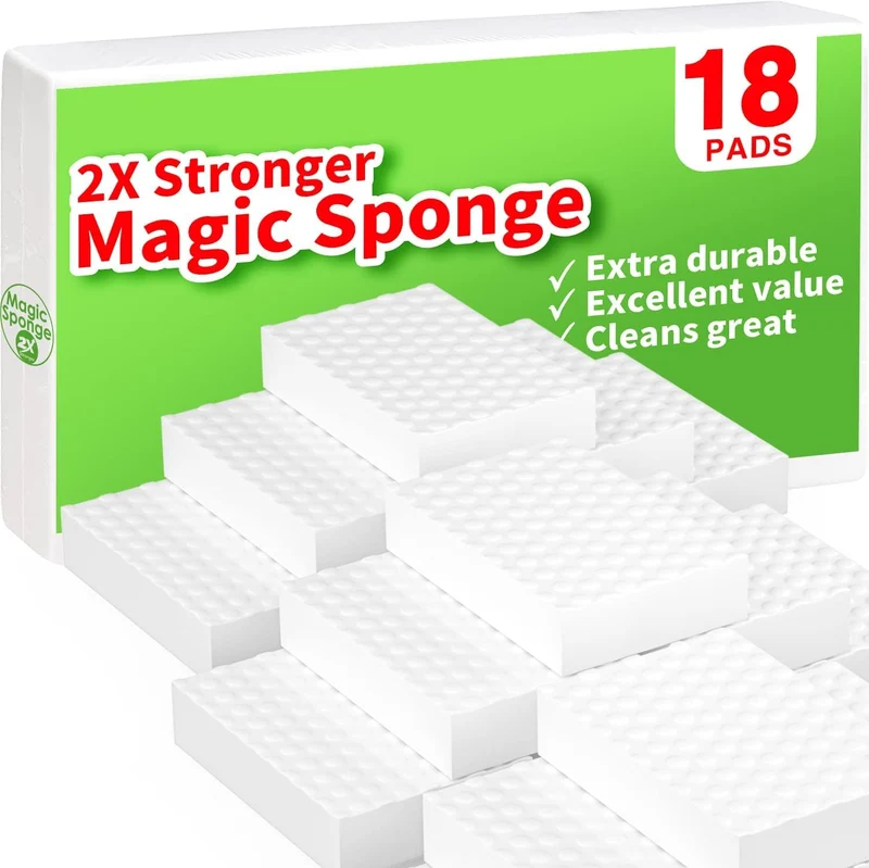 18-Pack Spugna Magica, Gomma Magica Extra Durevole con Potenza di Pulizia 2X Più Forte - per Superfici Domestiche, Cucine, Bagni, Muri, Scarpe. Basta Aggiungere Acqua per Cancellare Tutti i Sporchi