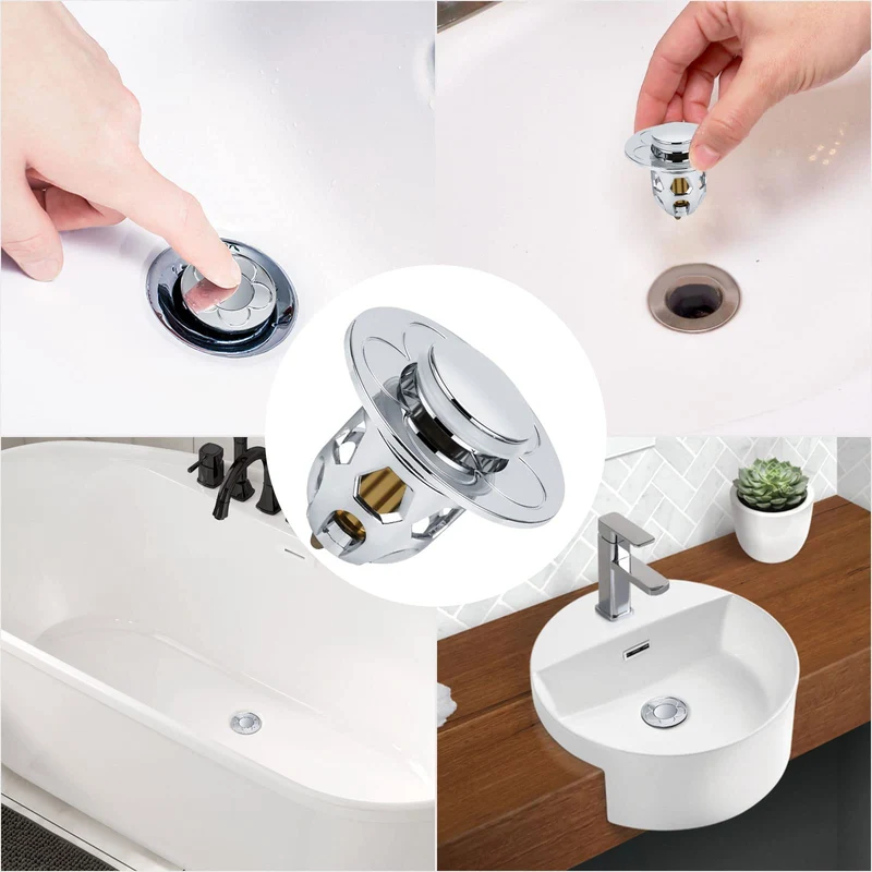 2 Pezzi Confezione da Scarico Lavabo Bagno Universale Pop up,Filtro Tappo Lavandino Bagno con Filtro Anti Clogging,Valvola Piletta Cucina Bidet Vasca(Per il foro di drenaggio di 34~40mm)