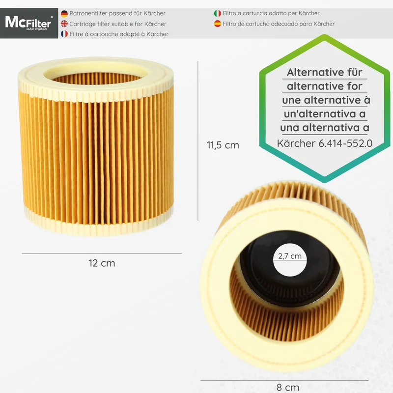1 set da 10 sacchetti per aspirapolvere e 1 filtro a cartuccia, adatto per aspirapolvere multiuso Kärcher della serie WD3 e MV3