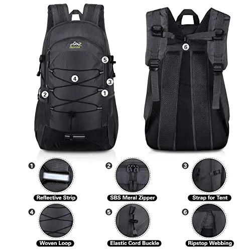 Besrina Zaino da Hiking 40L, Multifunzione Impermeabile Zaino da Viaggio con Strisce Riflettenti, per Uomini Donne Ciclismo, Viaggi, Arrampicata, Sport All'Aria Aperta