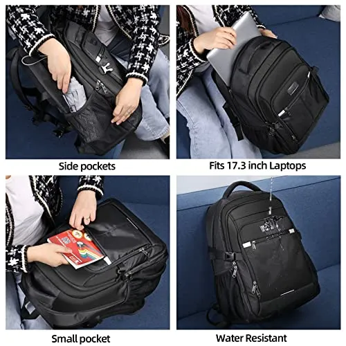 HOMIEE Zaino Uomo 17.3 Pollici Zaino Porta PC Antifurto 40L Bagaglio a Mano Zaini PC Portatili da Viaggio per Laptop Computer Lavoro Ufficio Scuola Università Unisex Nero Casual