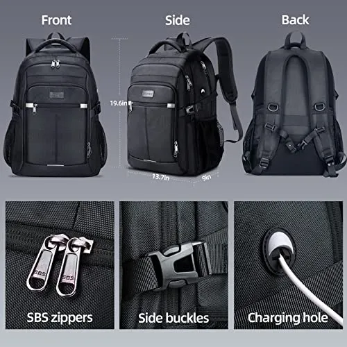 HOMIEE Zaino Uomo 17.3 Pollici Zaino Porta PC Antifurto 40L Bagaglio a Mano Zaini PC Portatili da Viaggio per Laptop Computer Lavoro Ufficio Scuola Università Unisex Nero Casual