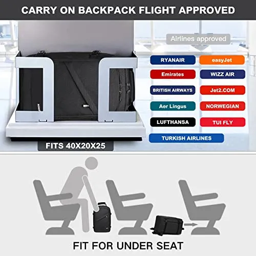 KONO Zaino da Viaggio 40x20x25 Zaino Ryanair Bagaglio a Mano per Sotto il Sedile Borsa (Nero)