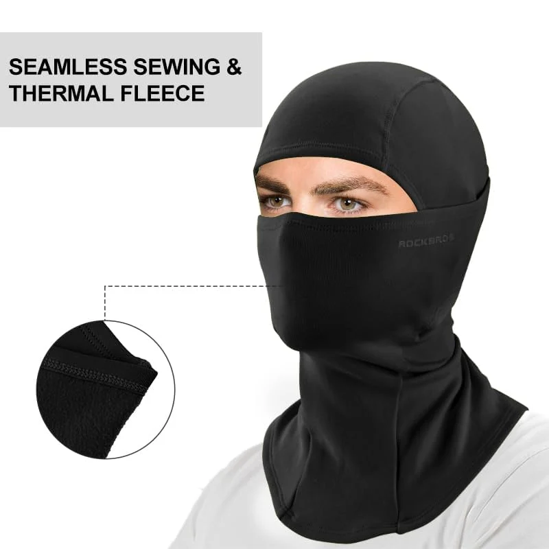 ROCKBROS Passamontagna Moto Invernale Termico con Pile Balaclava Sottocasco Caldo Multifunzionale per Ciclismo Sci Antivento Traspirante Unisex Taglia Unica Logo Riflettente Nero