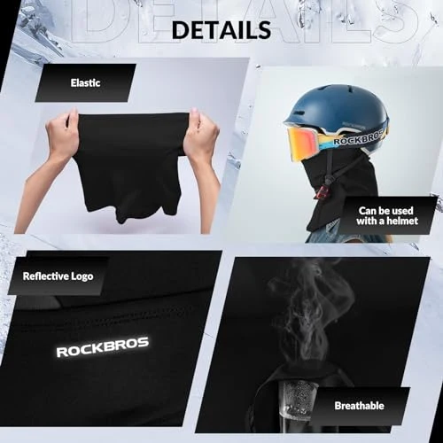 ROCKBROS Passamontagna Moto Invernale Termico con Pile Balaclava Sottocasco Caldo Multifunzionale per Ciclismo Sci Antivento Traspirante Unisex Taglia Unica Logo Riflettente Nero