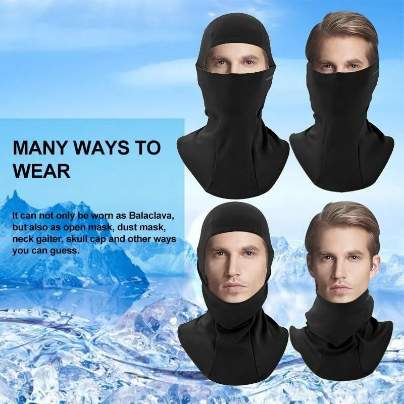 ROCKBROS Passamontagna Moto Invernale Termico con Pile Balaclava Sottocasco Caldo Multifunzionale per Ciclismo Sci Antivento Traspirante Unisex Taglia Unica Logo Riflettente Nero