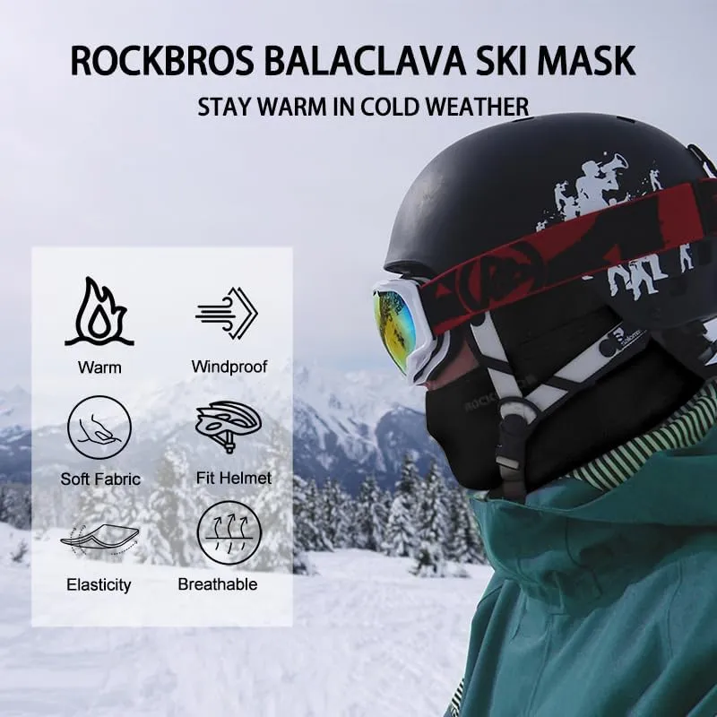 ROCKBROS Passamontagna Moto Invernale Termico con Pile Balaclava Sottocasco Caldo Multifunzionale per Ciclismo Sci Antivento Traspirante Unisex Taglia Unica Logo Riflettente Nero