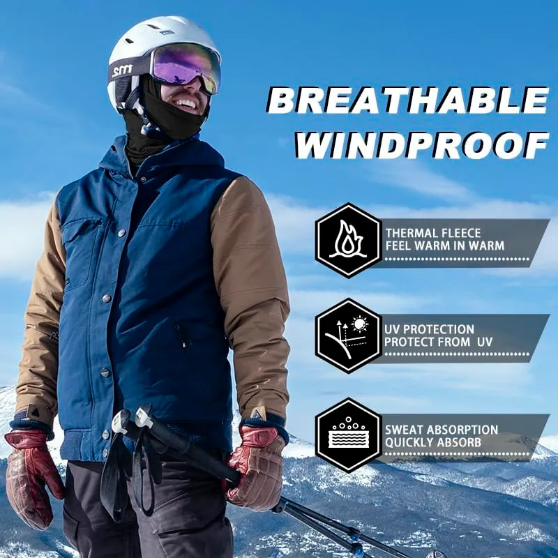 ROCKBROS Passamontagna Moto Invernale Termico con Pile Balaclava Sottocasco Caldo Multifunzionale per Ciclismo Sci Antivento Traspirante Unisex Taglia Unica Logo Riflettente Nero