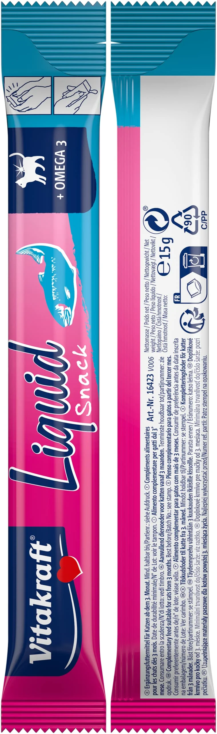 Vitakraft Vitakraft Liquid Snack liquido per Gatto, Salmone e Omega, 6 x 15g