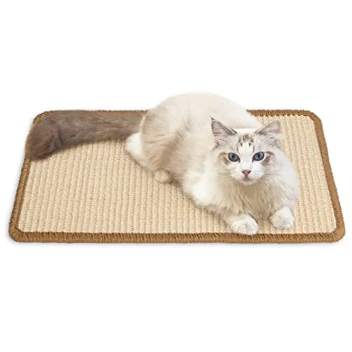 Fukumaru Tappetino tiragraffi per gatti, 40 x 30 cm, in sisal naturale, per gatti, orizzontale, protegge tappeti e divani, beige