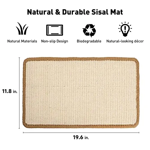 Fukumaru Tappetino tiragraffi per gatti, 40 x 30 cm, in sisal naturale, per gatti, orizzontale, protegge tappeti e divani, beige
