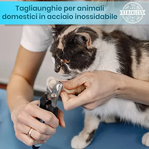 CANDURE Tagliaunghie Cane e Gatto con Guardia per Protezione Cani - Acciaio Inossidabile Tagliaunghie Gatto Professionale per Veterinaria e Uso Personale (Blu, Grande a Medio)