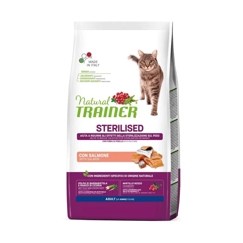 Trainer Natural Sterilised Adult con Salmone e Fibra di Pisello 3 Kg, 3000 Gr