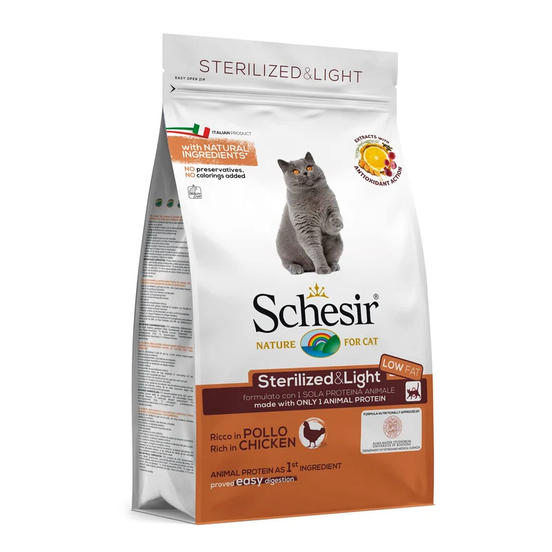 Schesir Sterilizzato e leggero Cibo Secco per Gatti Adulti Crocchette, 1,5 kg