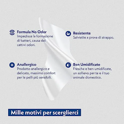 AMORE MIO | 110 Salviette al Talco Maxi Formato Extra Large per Il Manto di Cani, Gatti e Animali Domestici, Disinfettanti e Igienizzanti, 30x20 cm - 1 Confezione da 110 Salviettine