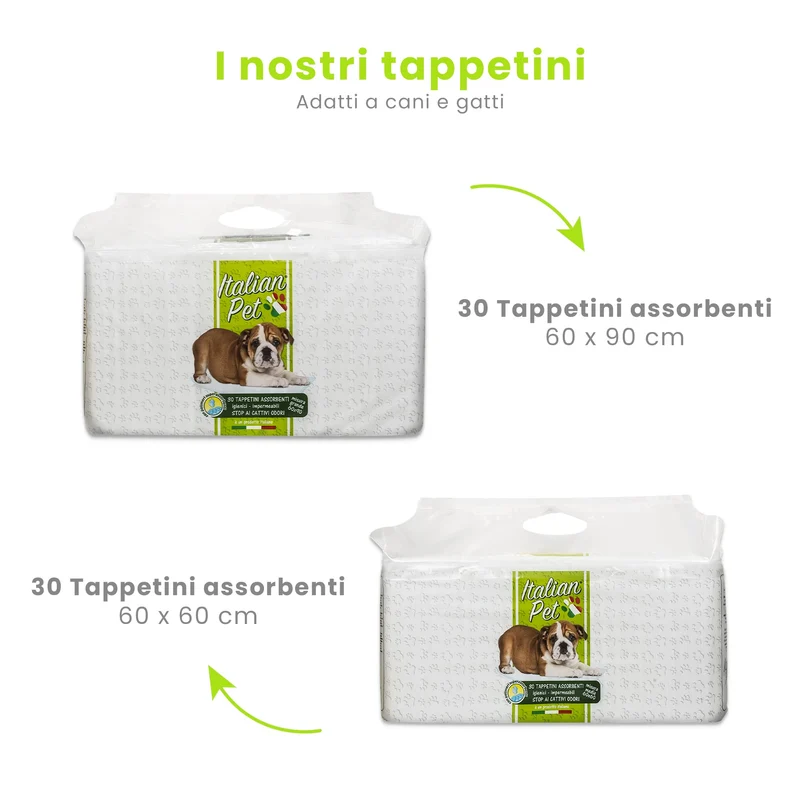 Italian Pet - Traverse per Animali Super Assorbenti - Tappetini Igienici per Cani e Gatti Multiuso, Neutralizzano Gli Odori - Dimensioni 60x90 cm - 30 Pezzi