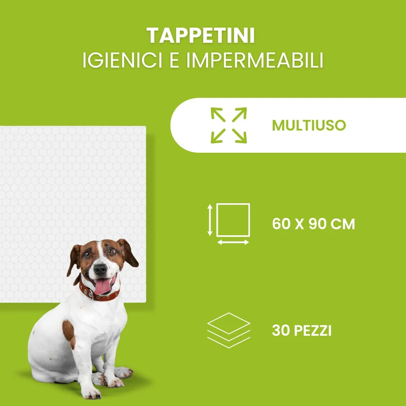 Italian Pet - Traverse per Animali Super Assorbenti - Tappetini Igienici per Cani e Gatti Multiuso, Neutralizzano Gli Odori - Dimensioni 60x90 cm - 30 Pezzi
