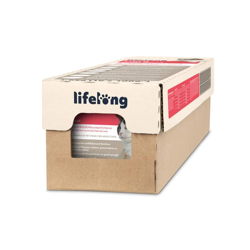 Marchio Amazon - Lifelong, Alimento per gatti, Paté con manzo, 16 confezione da 100g
