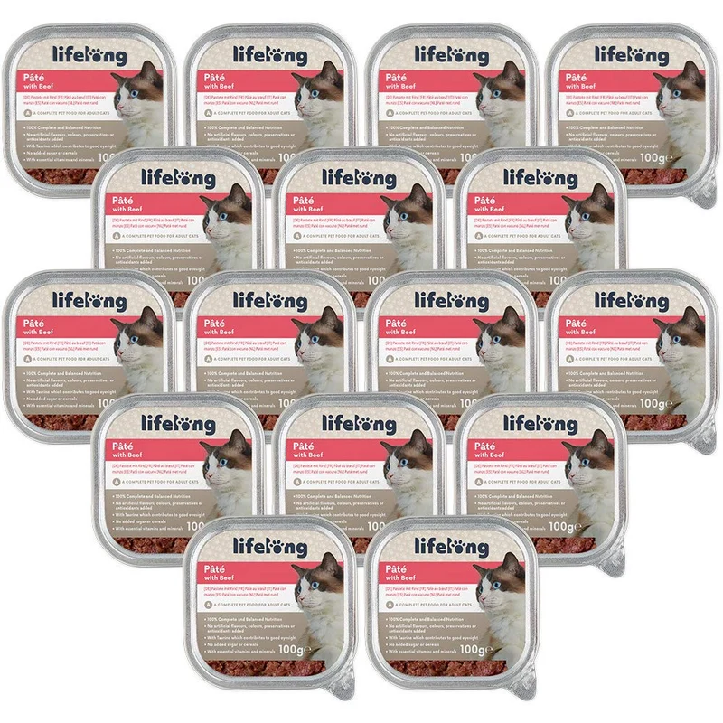 Marchio Amazon - Lifelong, Alimento per gatti, Paté con manzo, 16 confezione da 100g