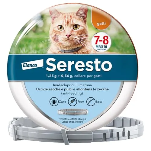 Seresto collare antiparassitario per gatti. Elimina pulci e zecche, fino a 8 mesi di protezione