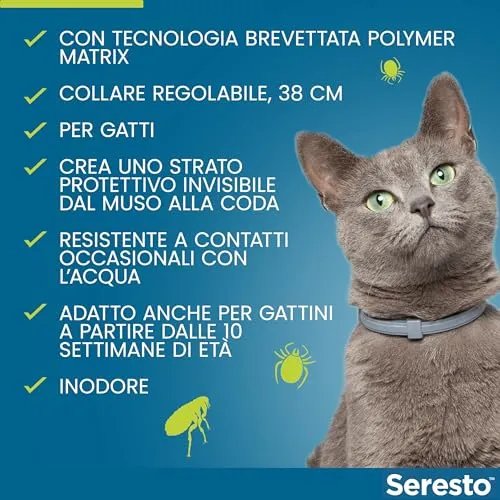 Seresto collare antiparassitario per gatti. Elimina pulci e zecche, fino a 8 mesi di protezione