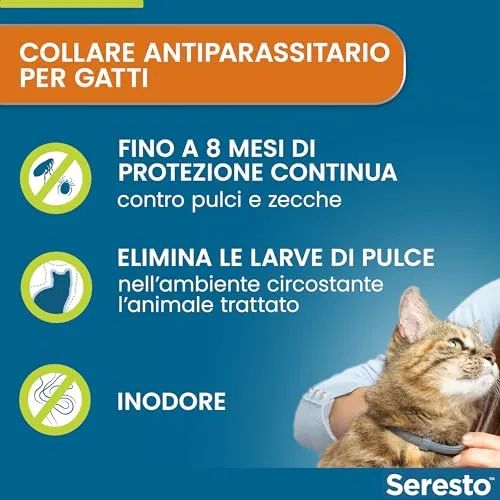 Seresto collare antiparassitario per gatti. Elimina pulci e zecche, fino a 8 mesi di protezione