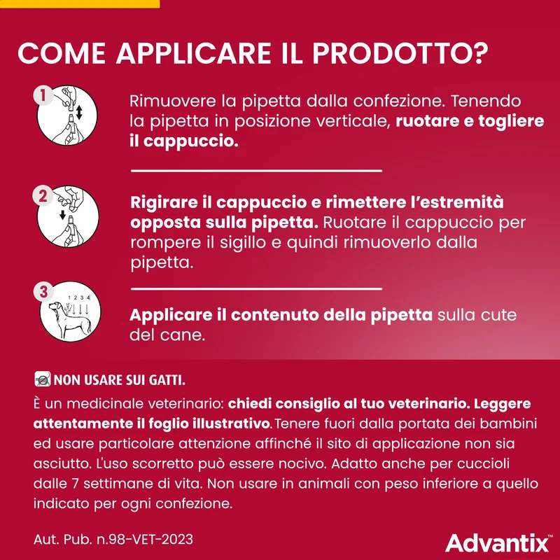 Advantix® Spot-on antiparassitario per Cani da 4 Kg fino a 10 Kg, 4 pipette da 1 ml. Elimina zecche, pulci, pidocchi in casa. Protegge da zanzare, pappataci e rischio di leishmaniosi.
