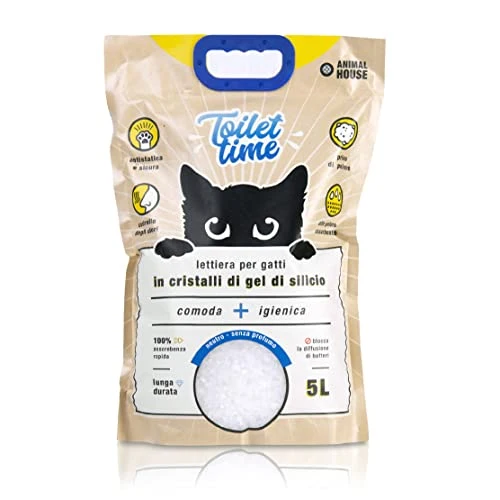 Animal House Toilet Time - Lettiera in Cristalli di Silicio per Gatti - Antistatica e Sicura - Priva di Polvere - Ultra Assorbente - Trattiene gli Odori (Neutro, 5L)