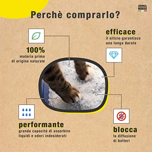 Animal House Toilet Time - Lettiera in Cristalli di Silicio per Gatti - Antistatica e Sicura - Priva di Polvere - Ultra Assorbente - Trattiene gli Odori (Neutro, 5L)